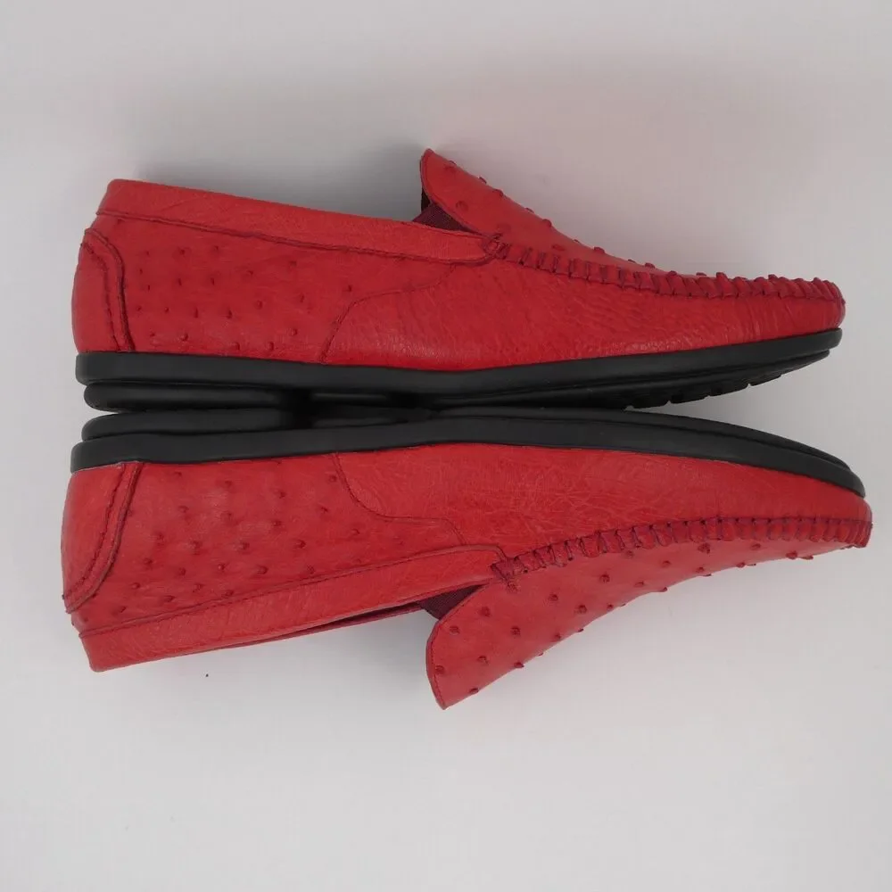 Men’s Red Genuine Ostrich Leather Driving Loafers Moccasins 250 mm / US 7 / EU40